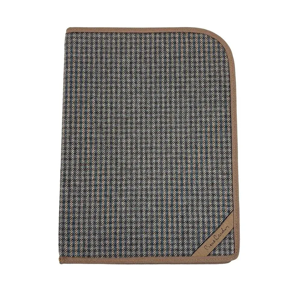 Pierre Cardin VTG Padfolio Notepad Folio Made Italy Houndstooth Brown 9.5